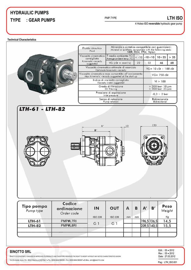 Шестеренчатый насос Binotto LTH ISO